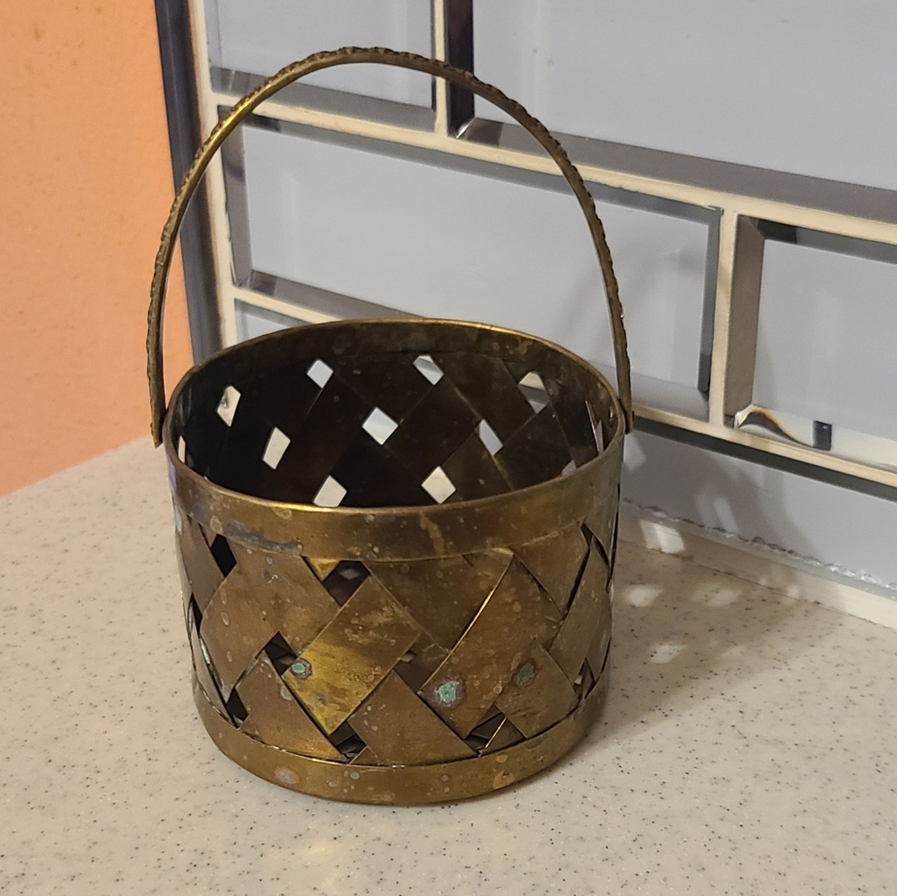 Elegant Brass Basket with Handle Little Trinket Basket